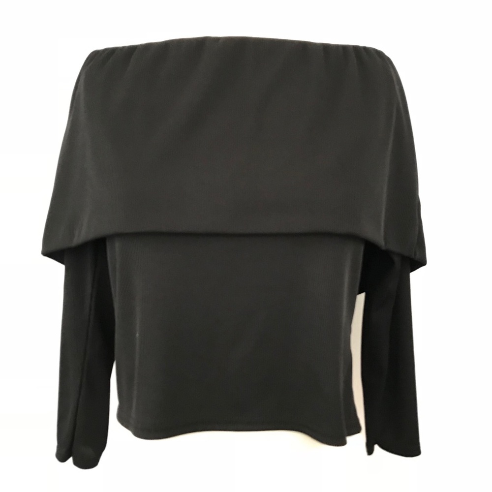 BooHoo BLACK Deep Off Shoulder Ribbed Semi Crop - Picture 2 of 7